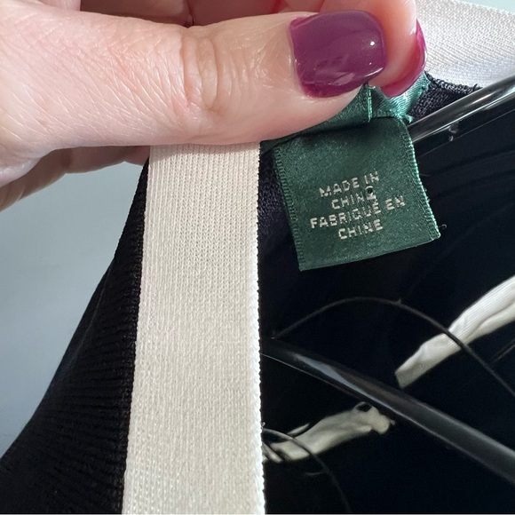 Lauren Ralph Lauren Black and White Color block Dress with Belt Size Medium - Picture 6 of 9